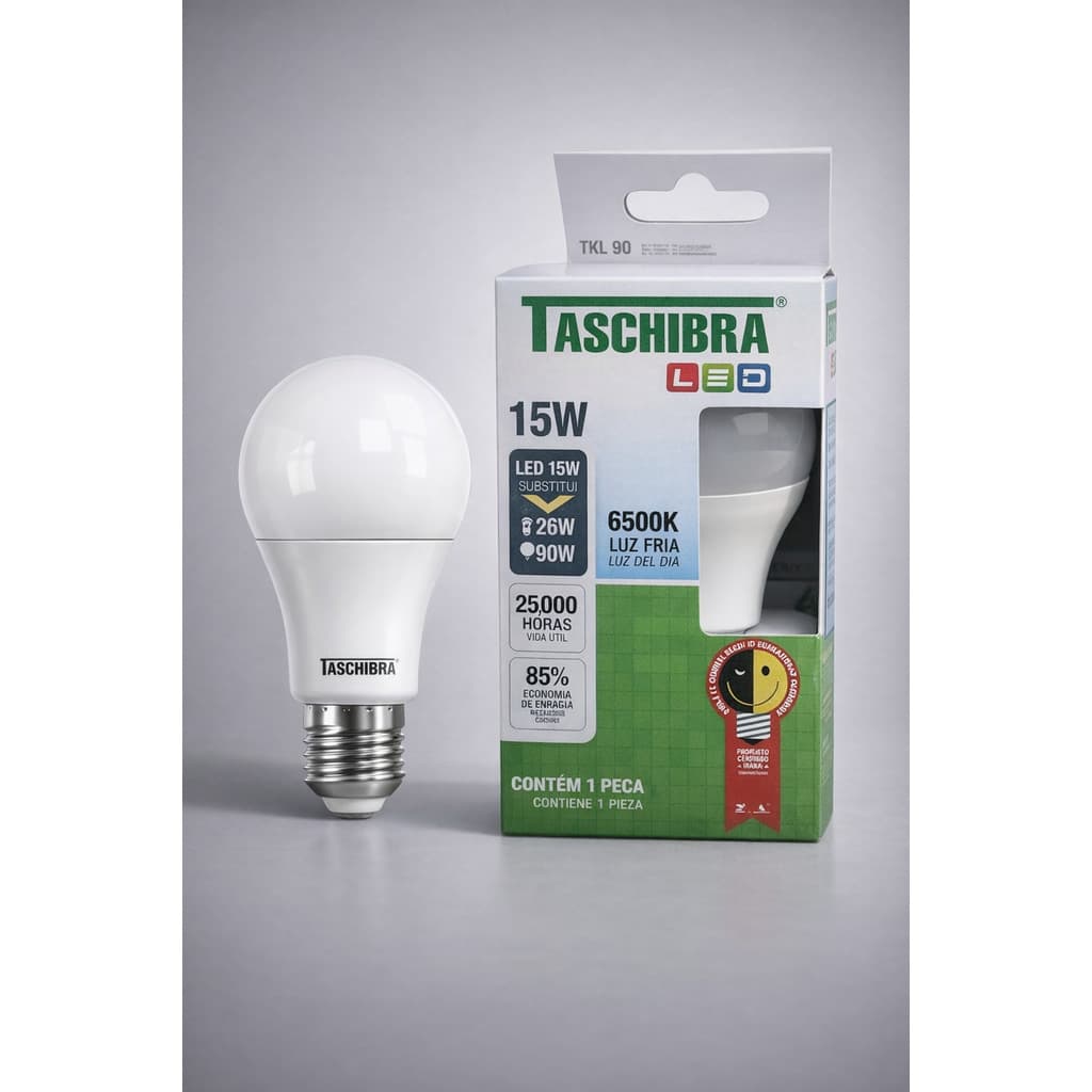 Lampada LED kit 10 un 15W Bulbo 6500k para E27 Bivolt Branco Frio Econômica para casa taschibra