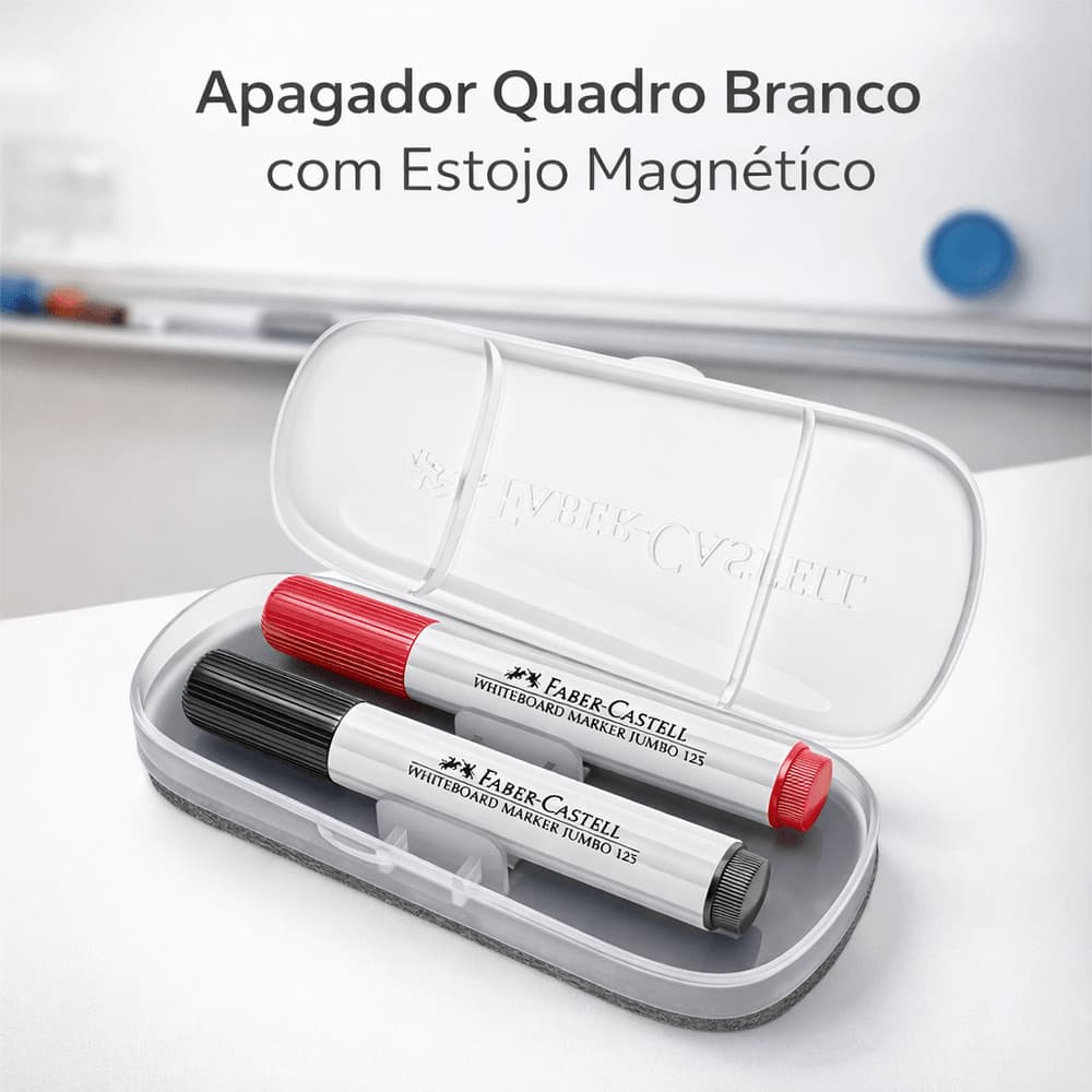 Apagador Quadro Branco Faber-Castell com Estojo Magnético Limpeza Eficiente Escolar Escritório Lousa Branca Profissional