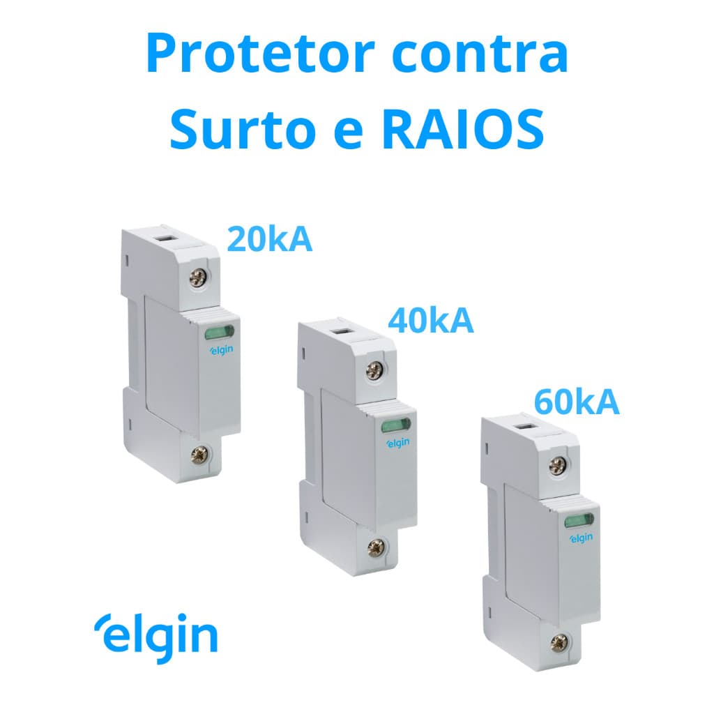 Protetor Contra Raios DPS Elgin 275V Classe II 20kA / 40kA / 60kA Para Quadro Elétrico Trilho DIN