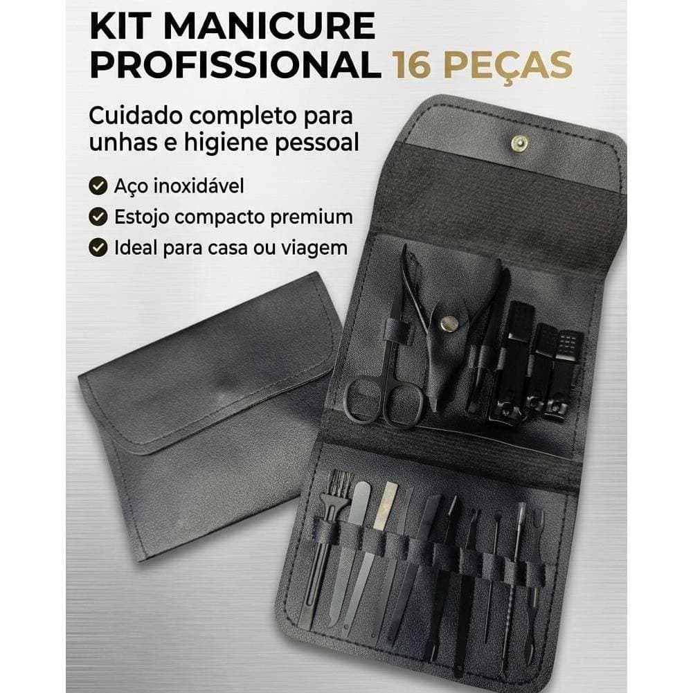 Kit Manicure Portátil Unha Alicate Cortador De Unha 16 Pçs Desencravador Alicate Lixa Tesoura Empurrador De Cutículas