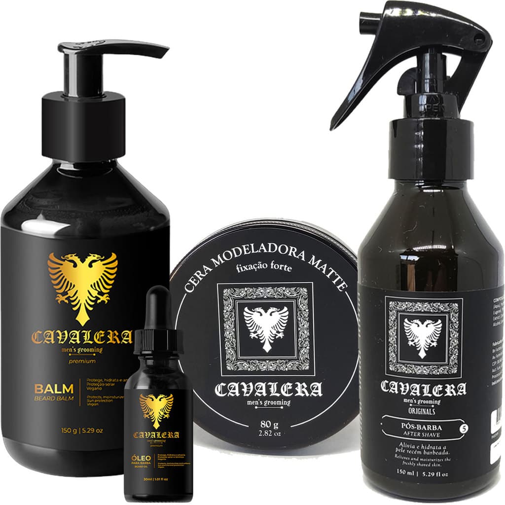 Kit Cavalera Pomada Matte + Pós Barba Bay Rum + Óleo Premium + Balm Premium 150ml