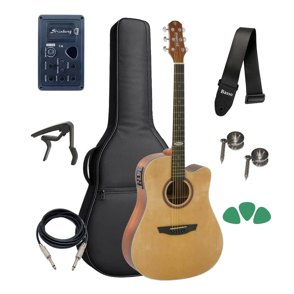 Kit Violão Strinberg Folk Sd200c Ns Elétrico + Acessórios