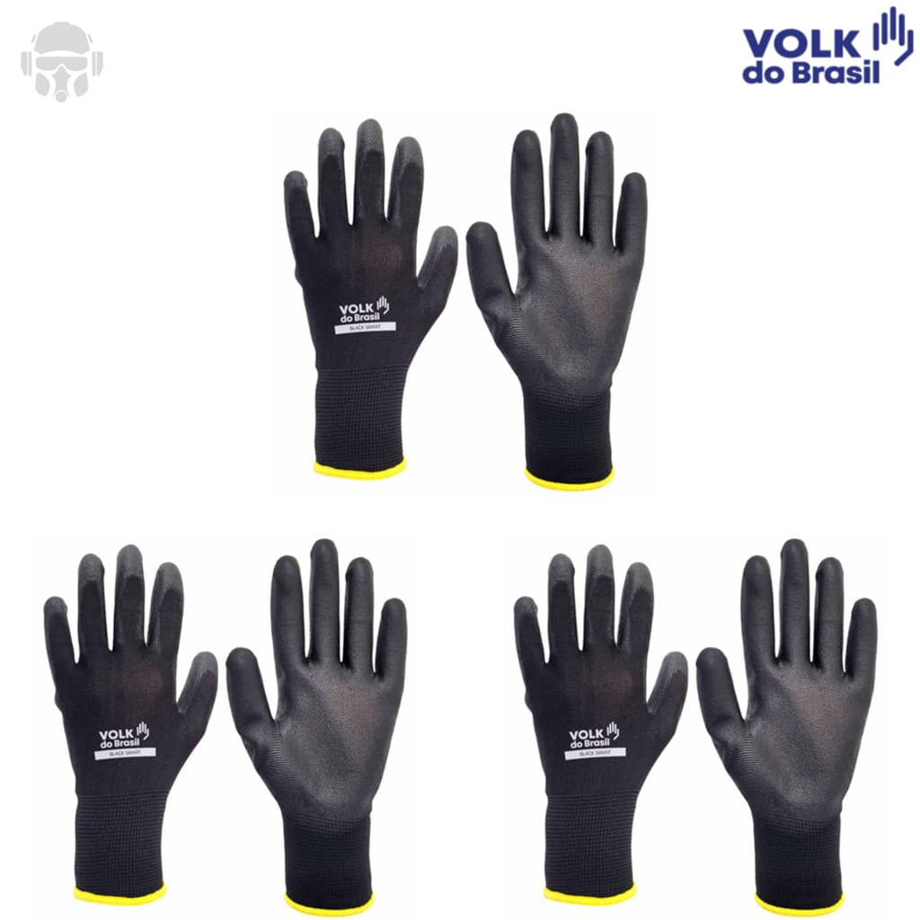Kit 3 Luvas Volk Multitato Tátil PU Black Smart  CA 46932  Alta Performance Eletricistas - Mecânicos