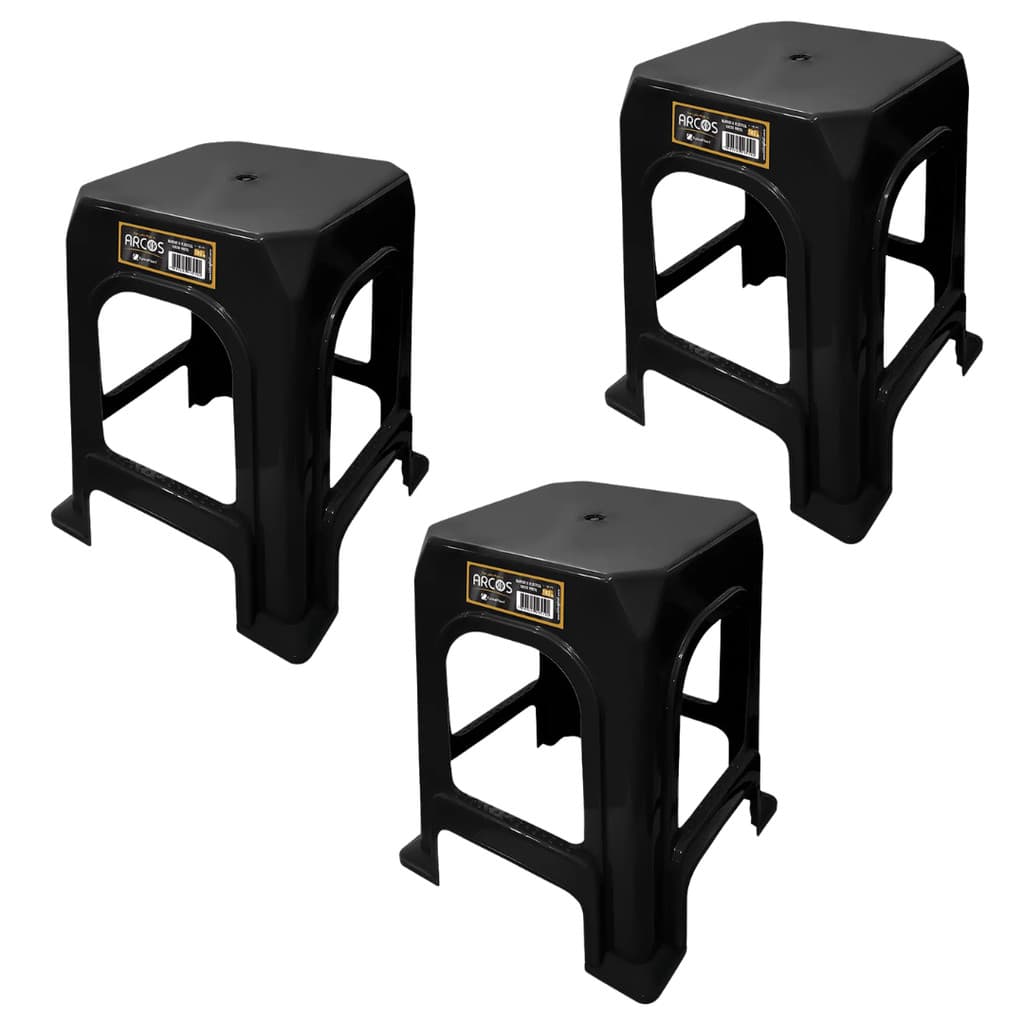 3 Banqueta Empilhável Banco Plástico Preta Moderna Até 120kg - Promoçã3
