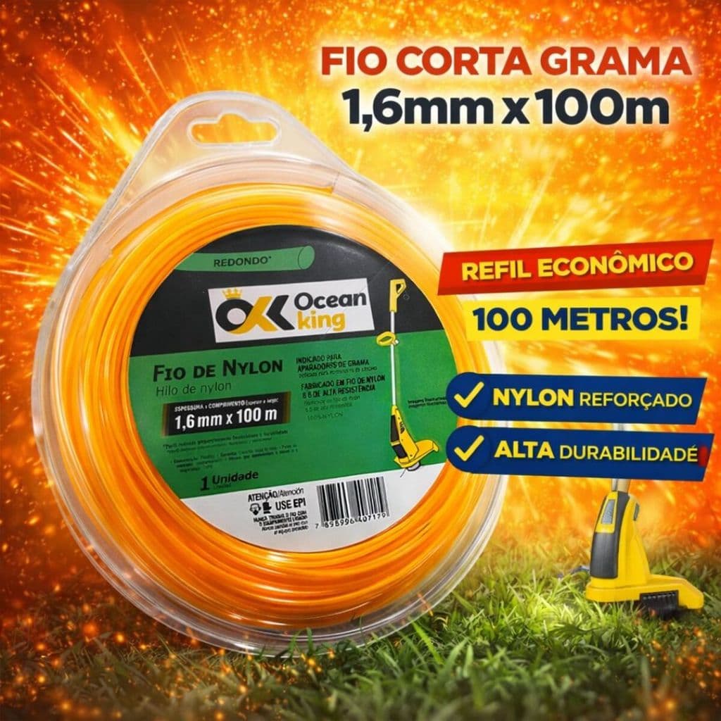 Fio Corta Grama Nylon 1.6mm 100m Redondo Refil Aparador Universal