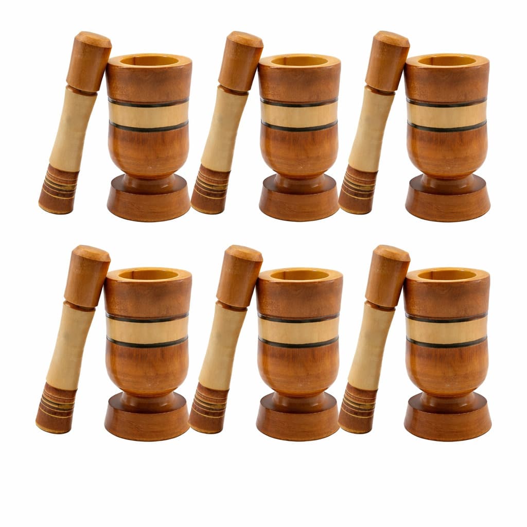 KIT 6 Pilão De Madeira 10 cm Torneado Para Temperos E Alhos atacado