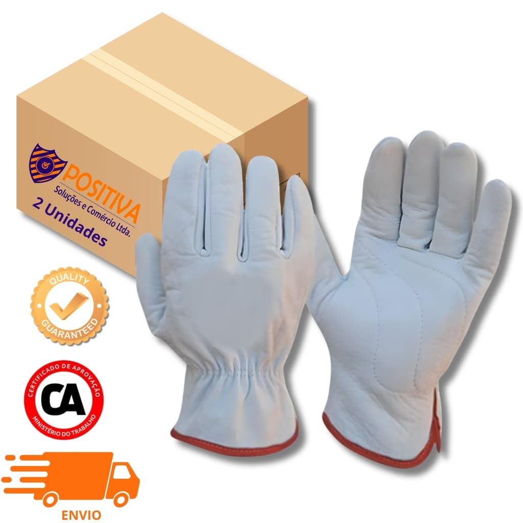 KIT 2 LUVA VAQUETA PETROLEIRA REFORÇADA CA PUNHO 7CM COURO RESISTENTE PROFISSIONAL CONSTRUÇÃO CIVIL