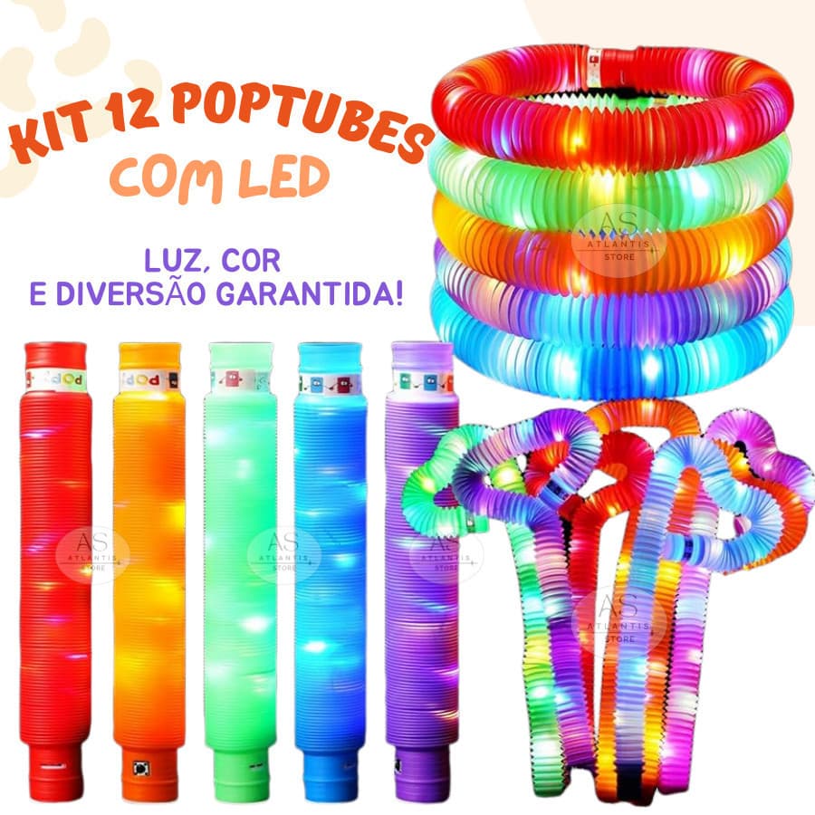 Kit 12-24  Poptube Com Led Fidget Toy Pop It Divertido Sensorial Brinquedo Festa Presente