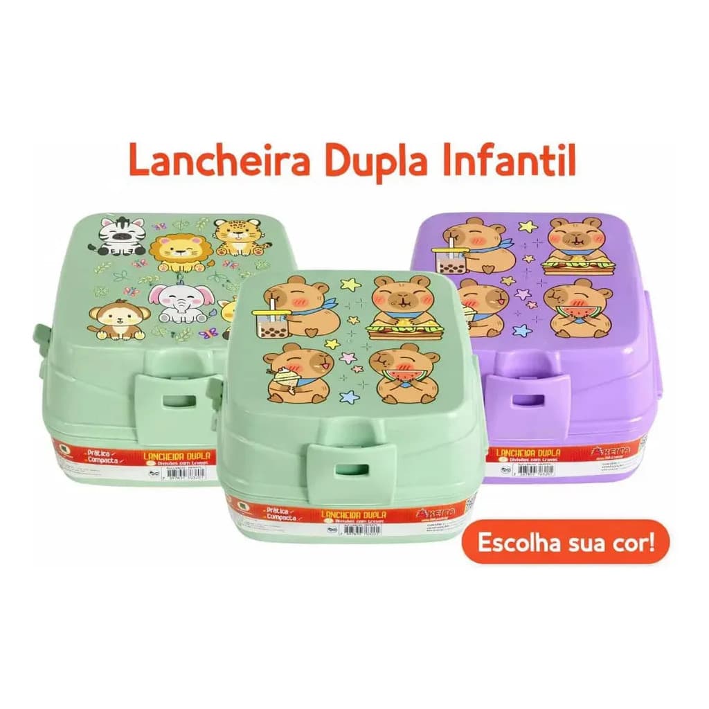 Oferta !Lancheira Dupla Porta Lanche Com 4 Divisórias CAPIVARA OU SAFARI