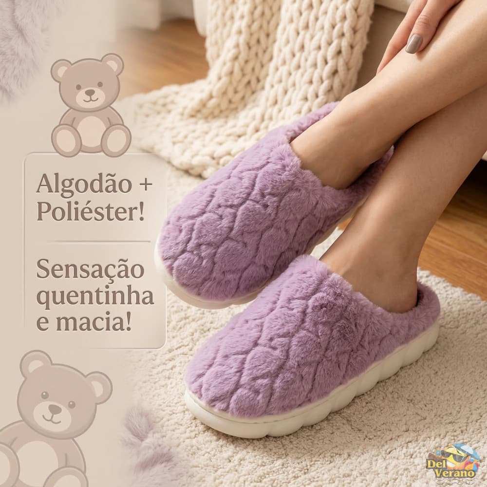 Pantufa Feminina Pelúcia Plush Lisa Quente Algodão Casual