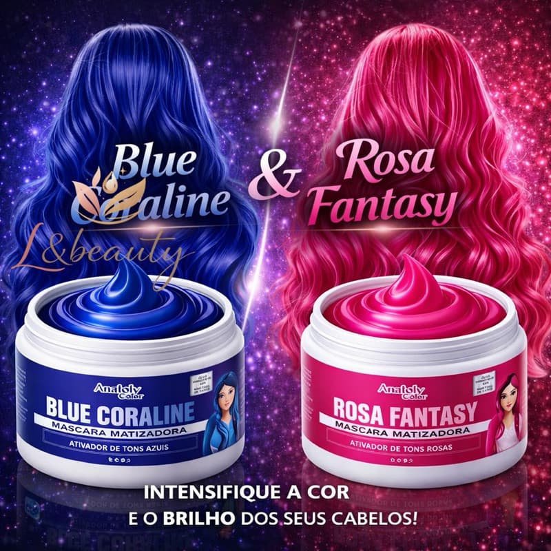 Kit Capilar Máscara Matizador Pink e Azul - Cores Vibrantes e Criativas ANATOLY 300G