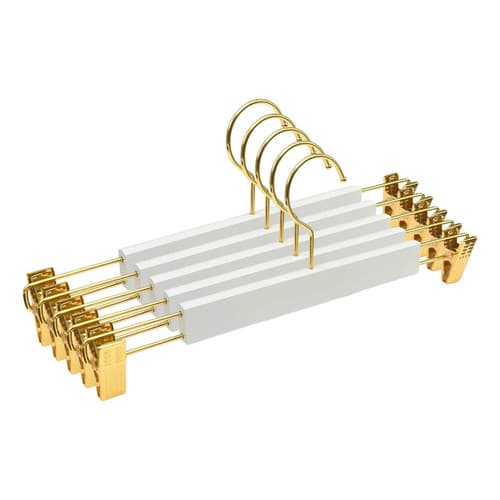 Kit 10 Cabide Madeira Reto Branco Dourado Redondo F22-2