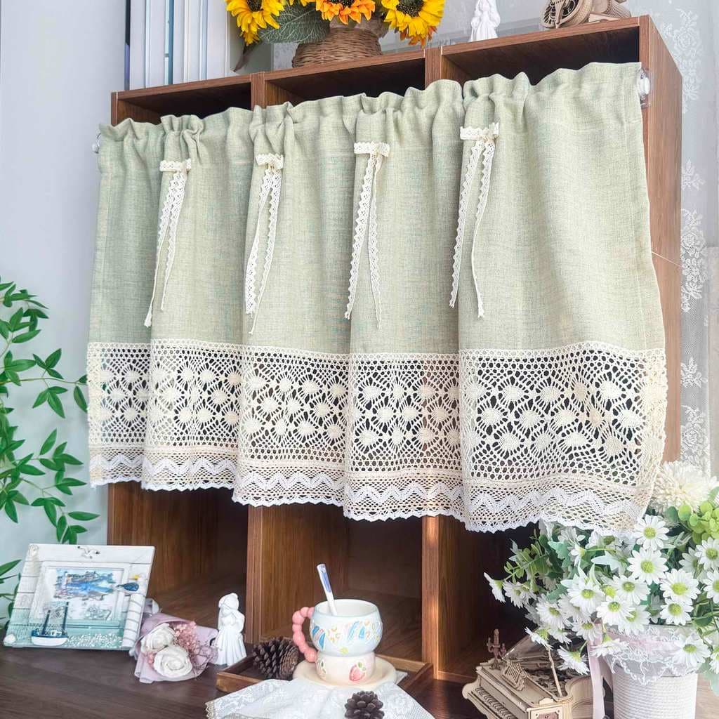Primavera Verde Pura Valance Para Cozinha Boho Cortina Curta Crochê Macrame Haste Bolso Café Gabinete Janela Tratamento