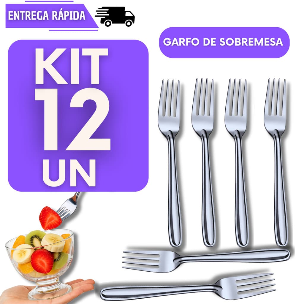 Kit 12 Garfo Inox Sobremesa Alta Qualidade Durável Brilho Premium Resistente Luxo Doceria Buffet Restaurante Doces