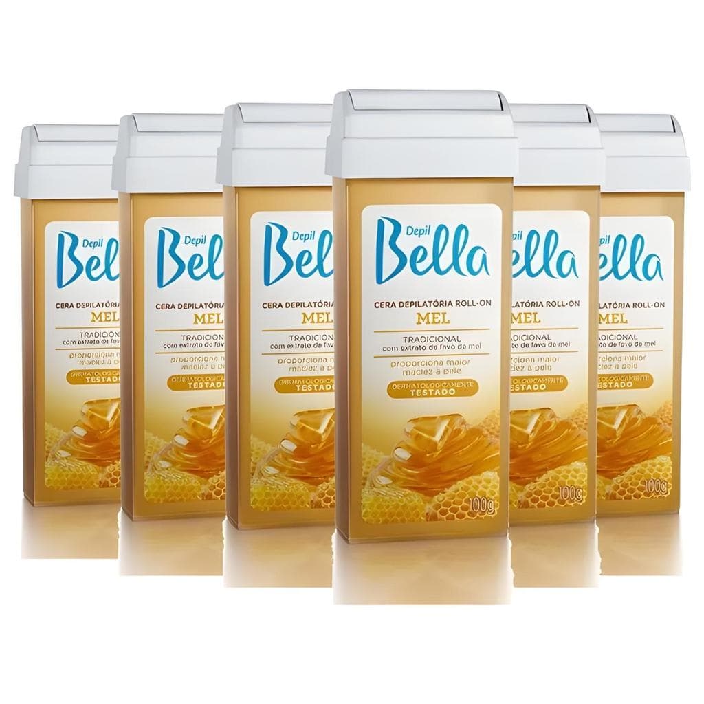 Cera Depil Bella Roll-on Mel 100g Kit com 6 Unidades