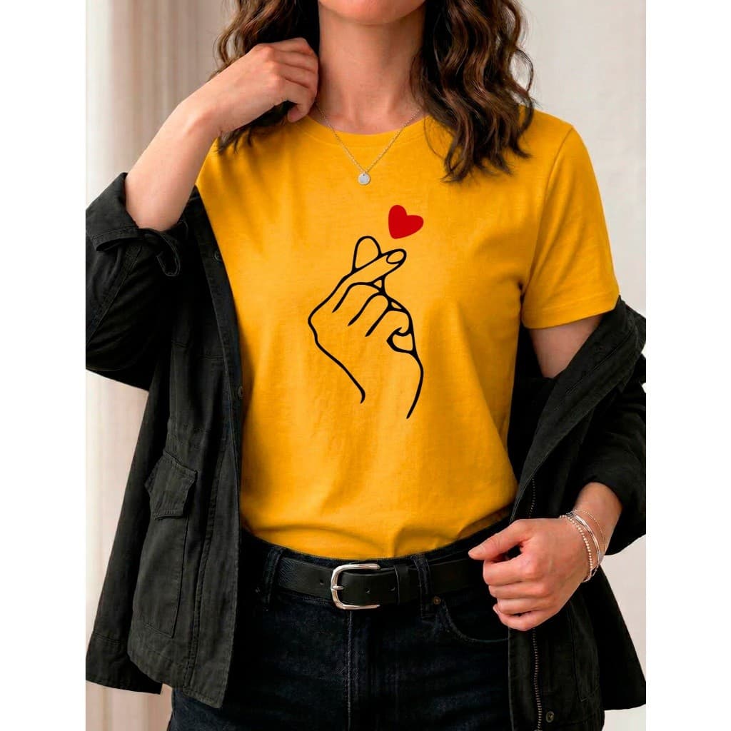 Camiseta Feminina Algodão Coração Estampada Confortável Tshirt Premium