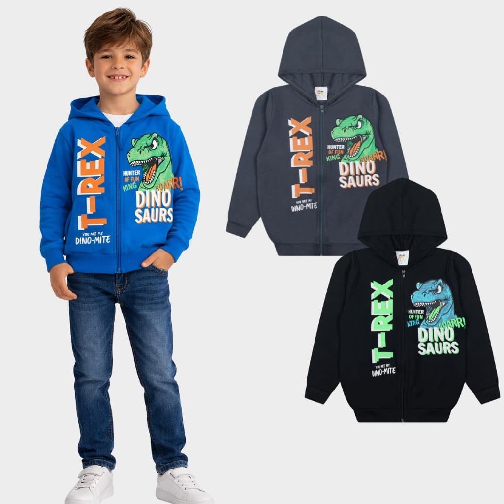Casaco Moletom Infantil Peluciado Menino Estampa Dinossauro