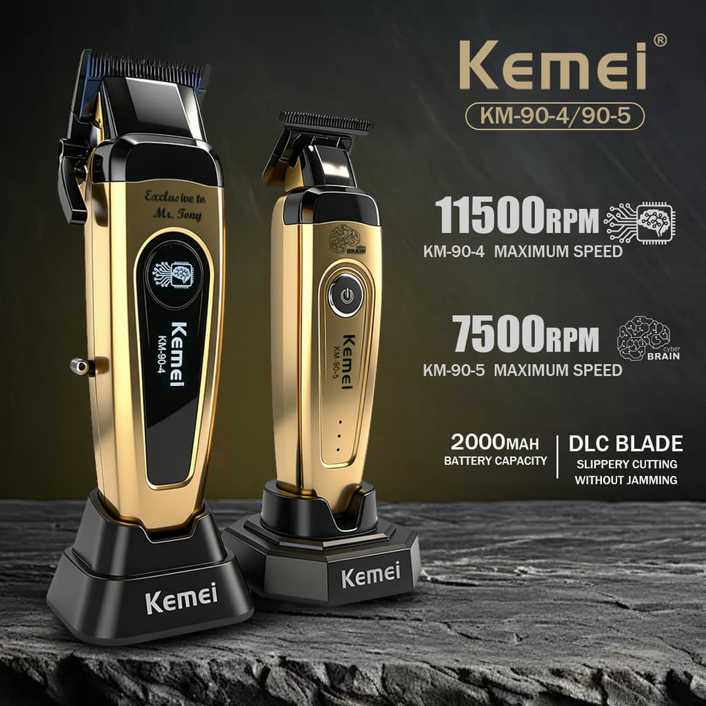 Máquina De Cortar Cabelo Profissional Kemei Com Lâmina DLC , Recarregável 10W , Sem Escova , 11500 RPM , Display LCD , A