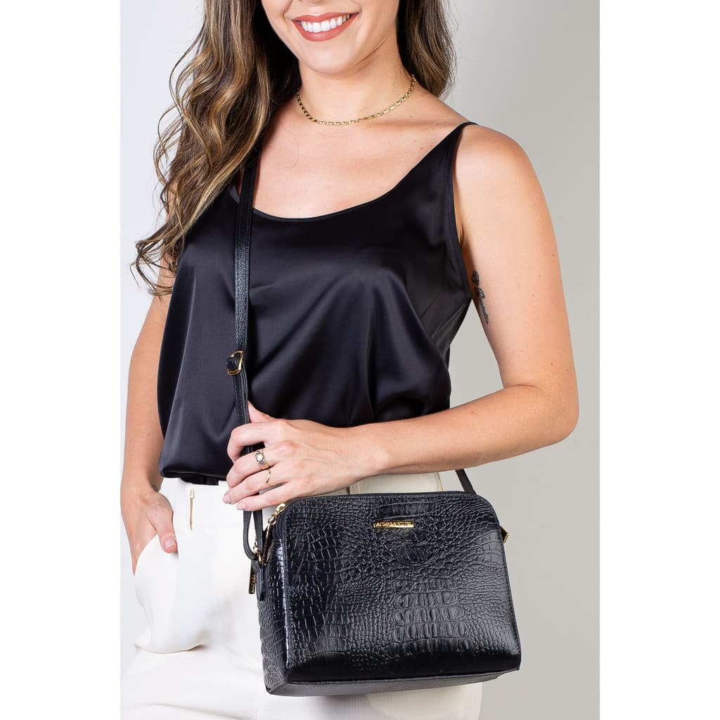 Bolsa transversal feminina de couro croco Paola