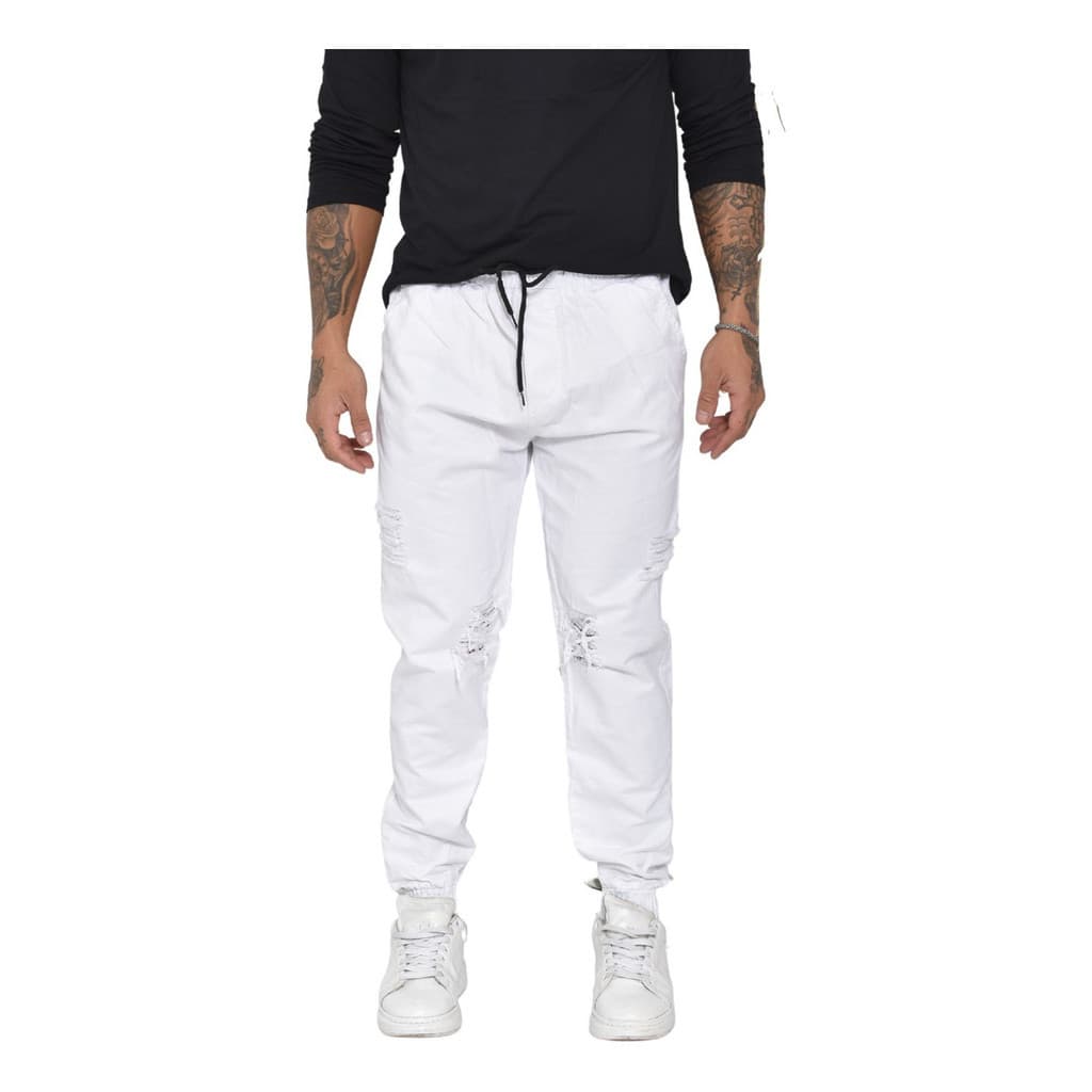 Calça Jogger Masculina Jeans Rasgada Estilo Destroyed