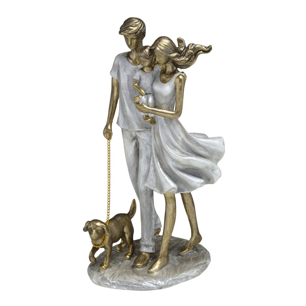 Escultura Estatueta Estátua Enfeite Família Casal Filho Menino Pet Cachorro Casa Sala Quarto Escritório Mesa Decoração