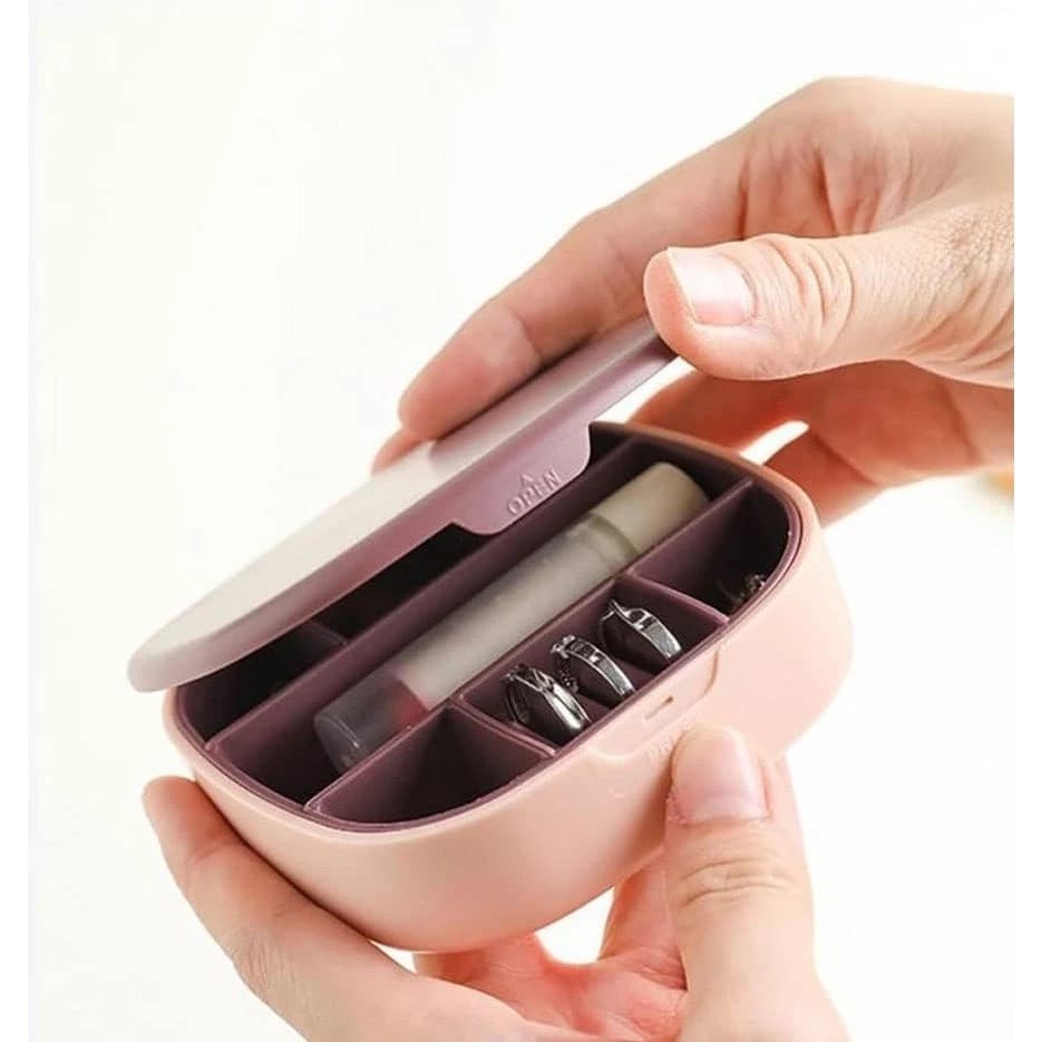 Porta-Jóias com Espelho Organizador Portátil para Brincos, Anéis e Colares – Caixa de Viagem Mini Case Bolsa Rosa ou Br
