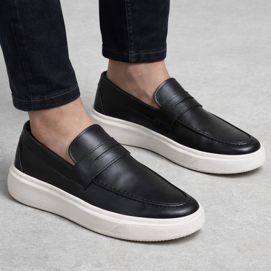 Mocassim Casual Social Masculino PretoLoafer Sola Alta Banca