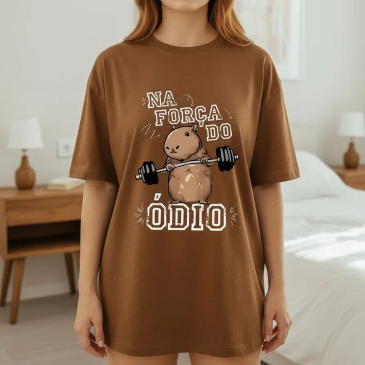 Camiseta Feminina Capivara Treino Pesado de Academia Musculação Style