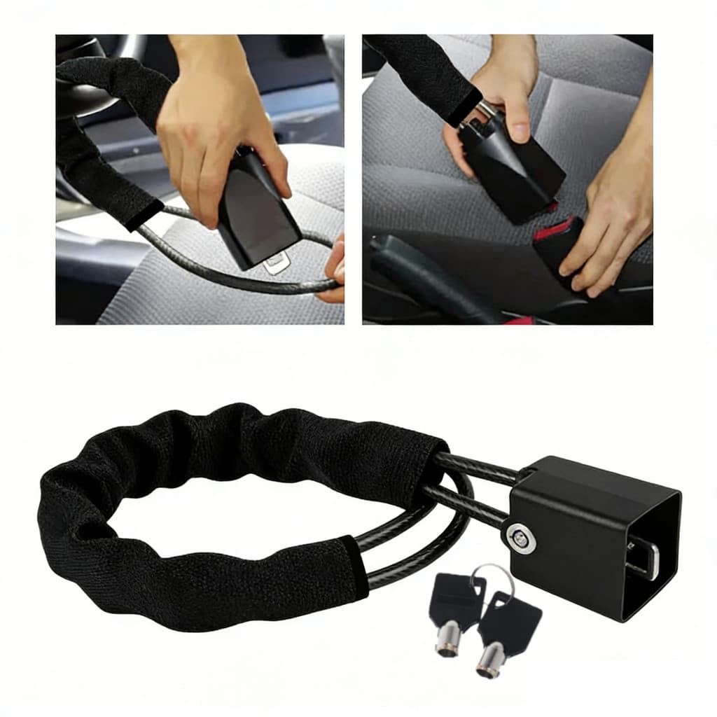 Trava Anti-roubo do cinto de segurança do volante do carro com 2 chaves (preto/vermelho)