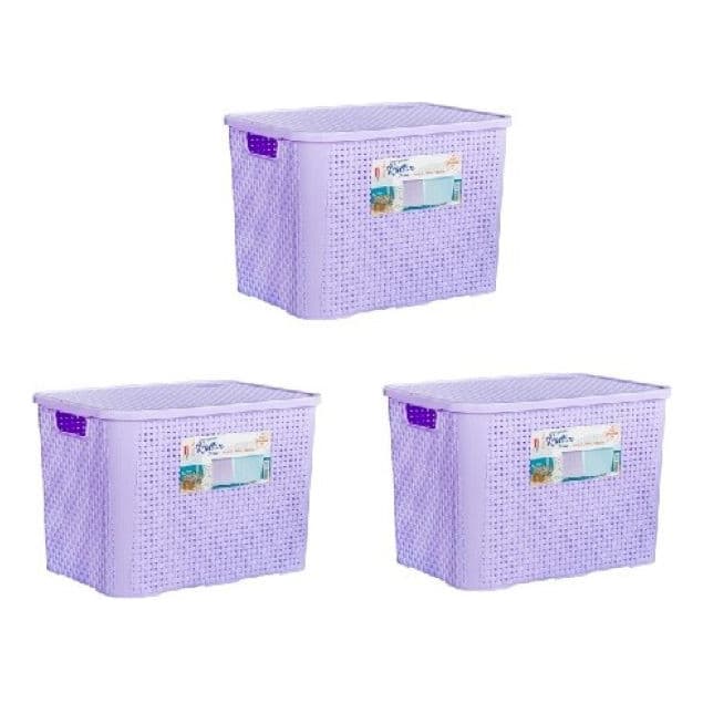 Kit 3 Caixa Rattan 28L Cesto Organizador C/ Tampa Premium