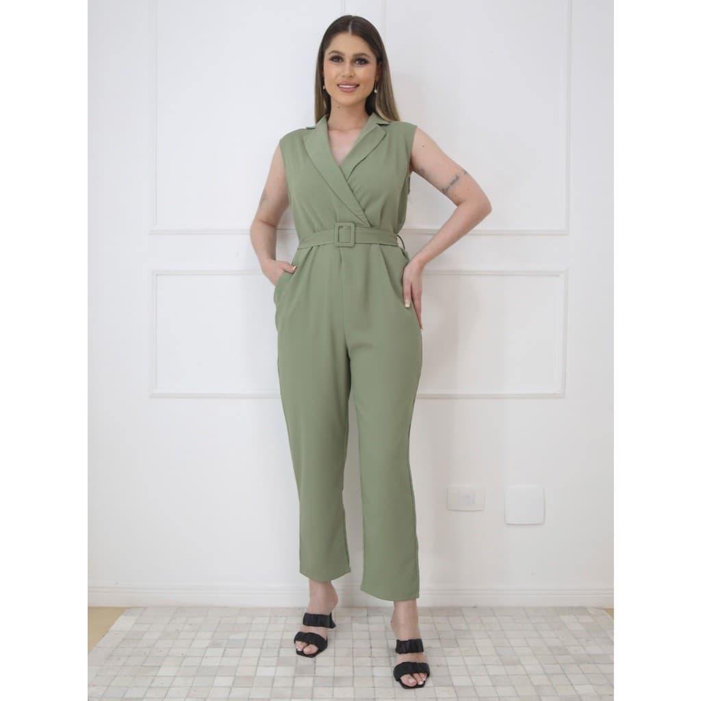 LIMPA ESTOQUE Macacão 38-44 sem mangas calça jogger Com cinto 8009