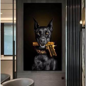 Quadro decorativo para sala de estar decoração de casa Animal Black Dog, Doberman Mafia