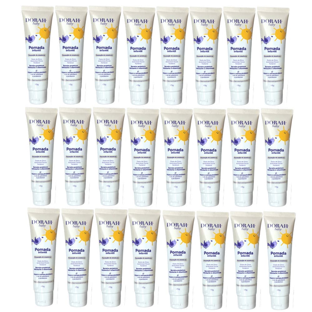 Kit 24x Dorah Baby Pomada para Assaduras 45g – Fórmula com Óxido de Zinco e Pantenol - Textura fácil de espalhar