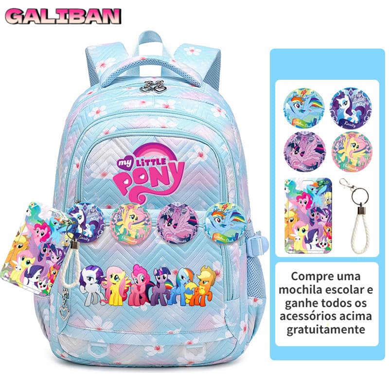 Novo My Little Pony Masculino Feminino Estudante Mochila Durável Tecido Respirável Impermeável com Acessórios