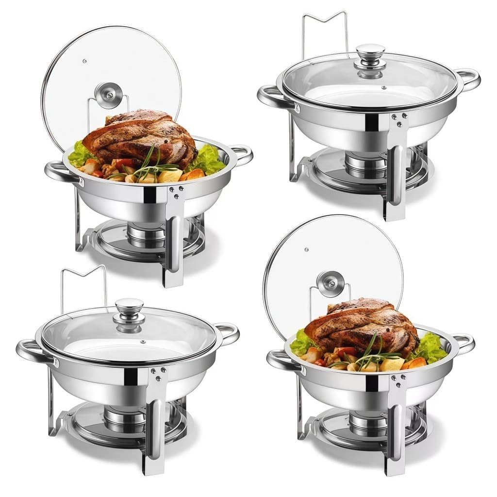 Rechaud Inox 8L Redondo | c/ Tampa de Vidro p/ Comida Quente Perfeito p/ Buffet, Festas e Churrascos
