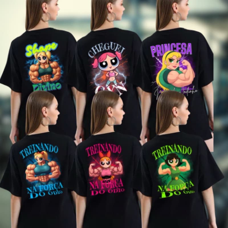 Camisetão Feminino Academia Estampado Algodão 💪 Gym Treino Fitness Blusão Larga 1peça kit 3 ou kit 6