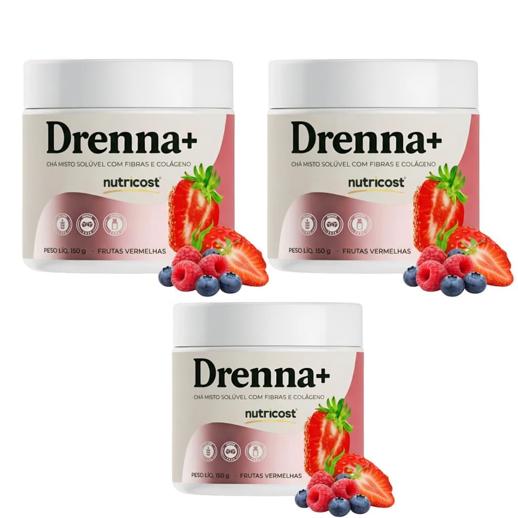 3 Drenna+ Chá Misto Solúvel Com Fibras E Colágeno 150g Frutas vermelhas