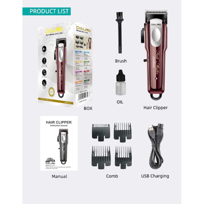 Máquina de Cortar Cabelo Sem Fio Profissional DALING DL-1173