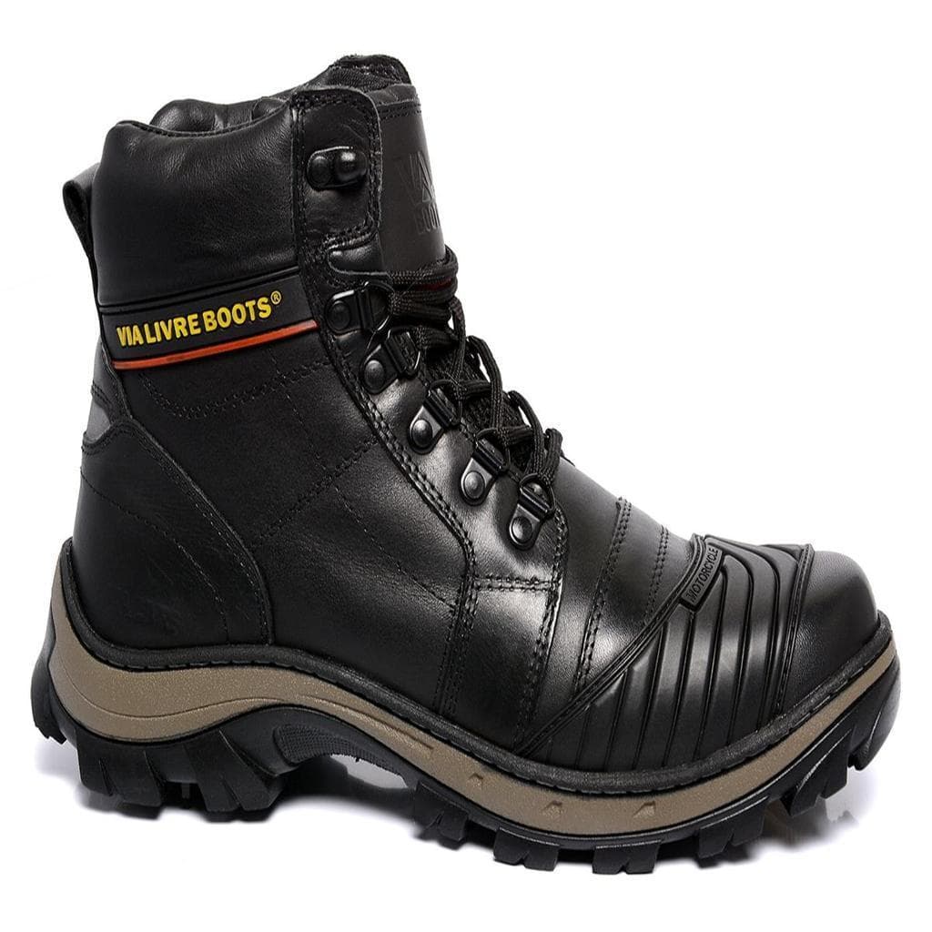 Bota Masculina Motociclista Em Couro Antiderrapante Proteção Troca De Marcha C.A Macio C.A Trilha