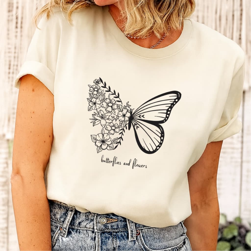 Camiseta Blusinha Feminina Estampada Butterfly Borboleta 100% Algodão TShirt Feminina