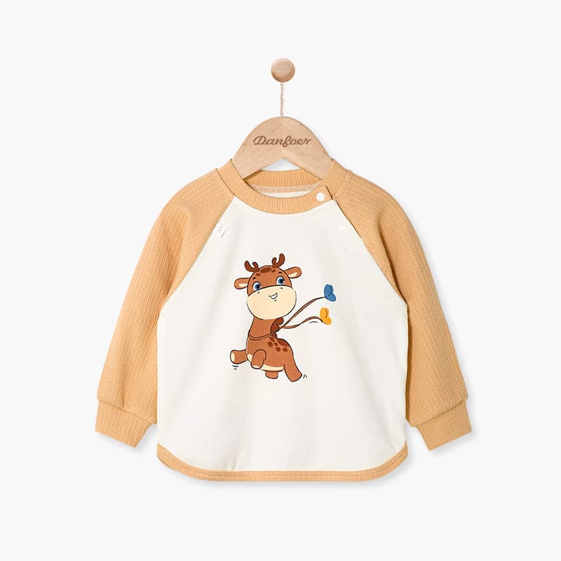 Little Denver Baby Girl Confortável Algodão Manga Comprida Camiseta Versão Coreana Crianças Color-Locking Ombro Aberto T