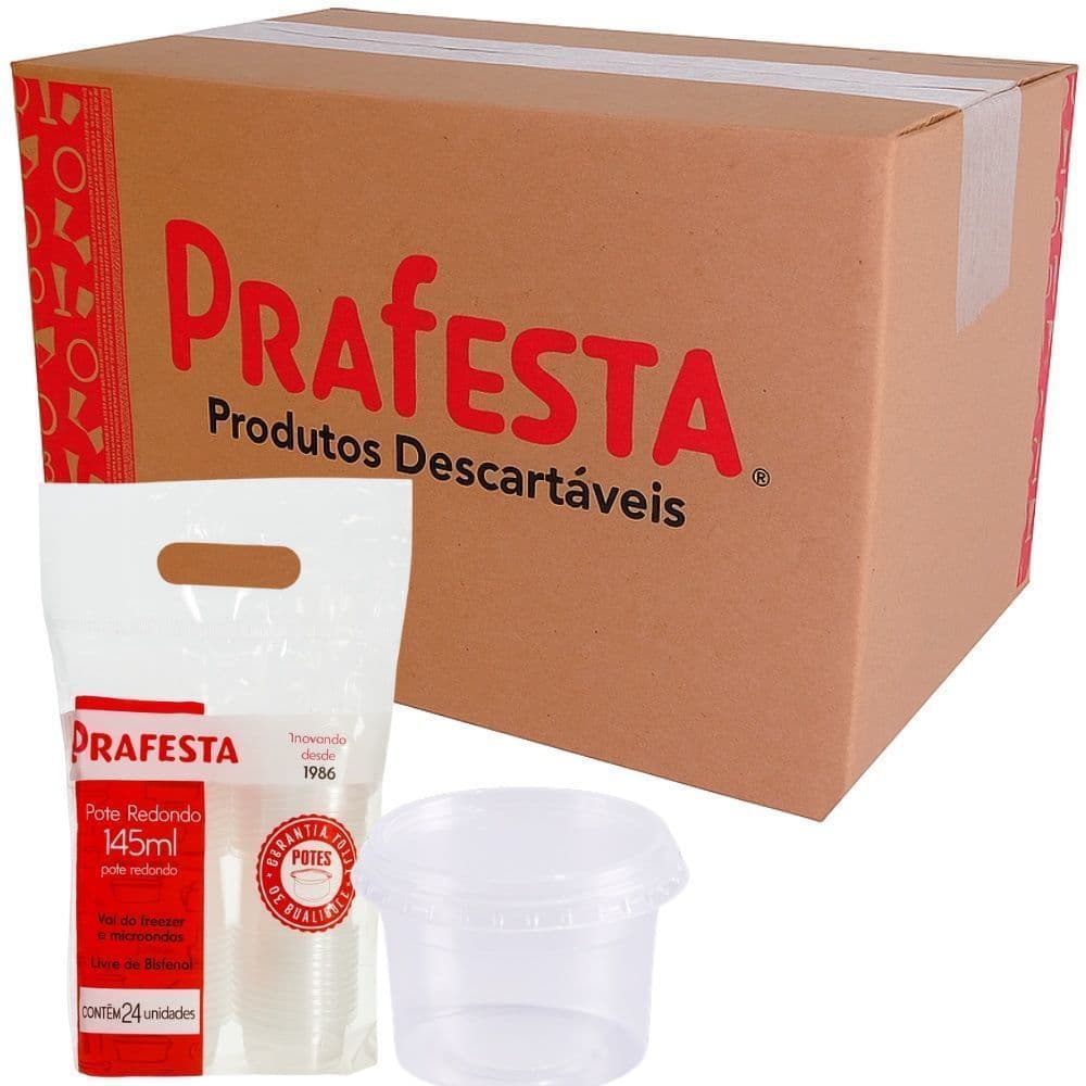 POTE REDONDO 145ML COM TAMPA PRAFESTA  – CAIXA 600 POTES (25X24) – POTE PLÁSTICO DESCARTÁVEL