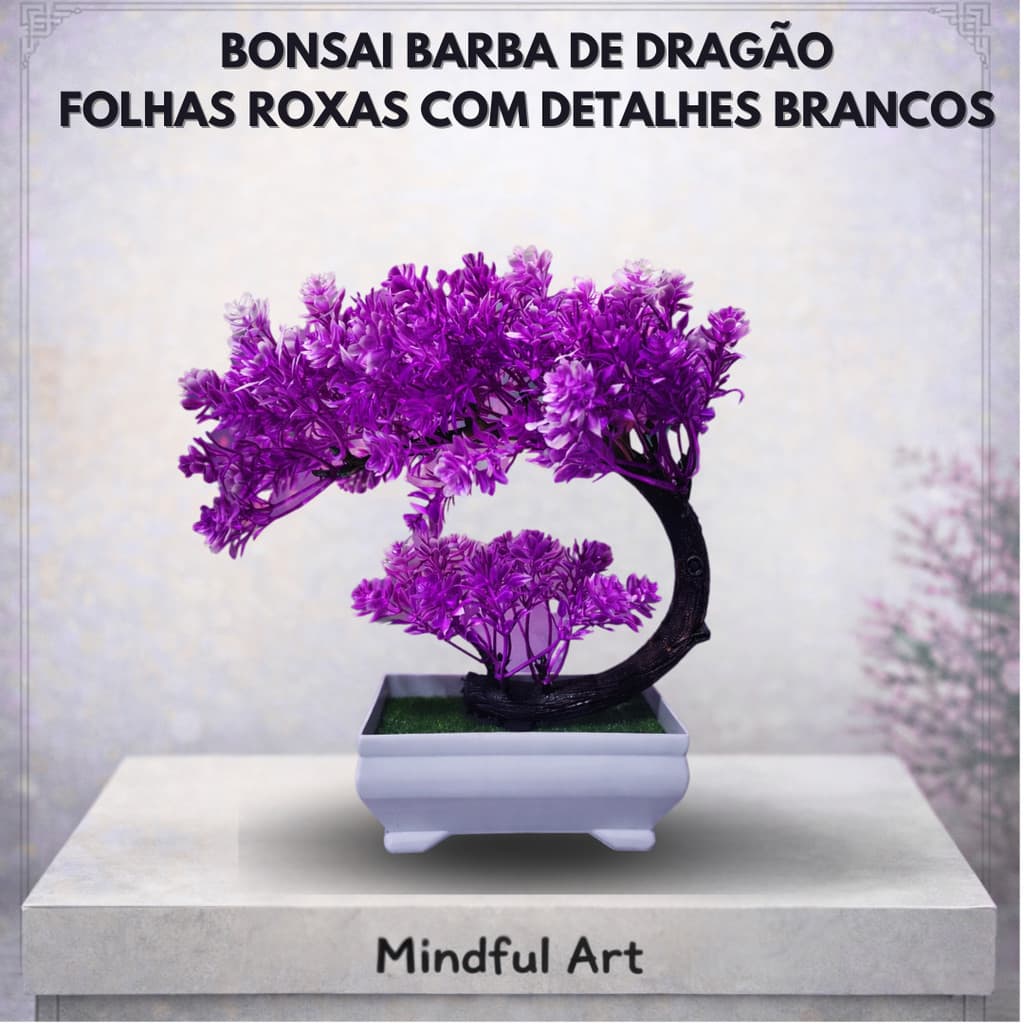 Bonsai Artificial Barba de Dragão Roxo Realista – Elegância Natural sem Cuidados Estilo Oriental Zen