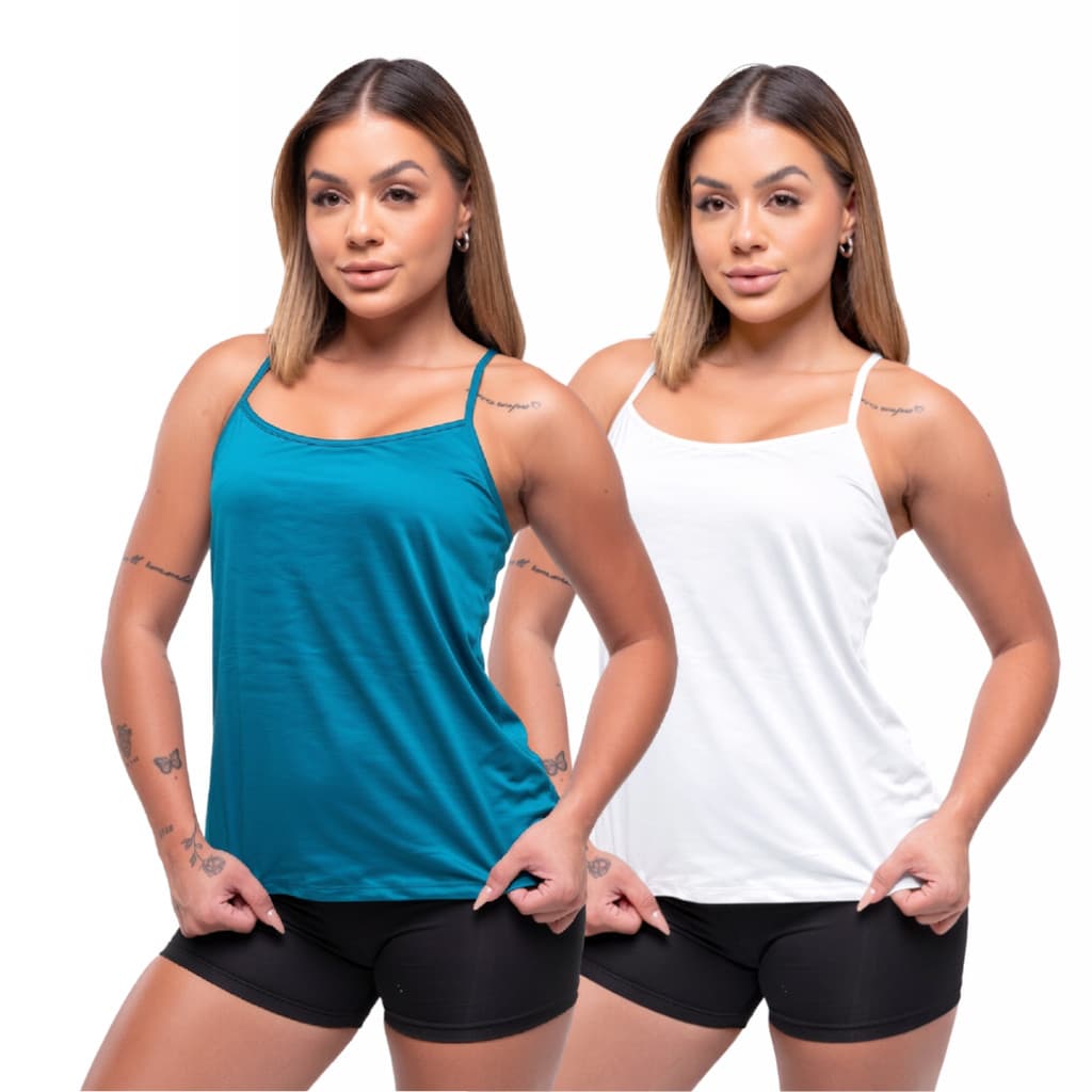 Kit 2 Regatas De Alça Fina Básica Lisa Feminina Casual