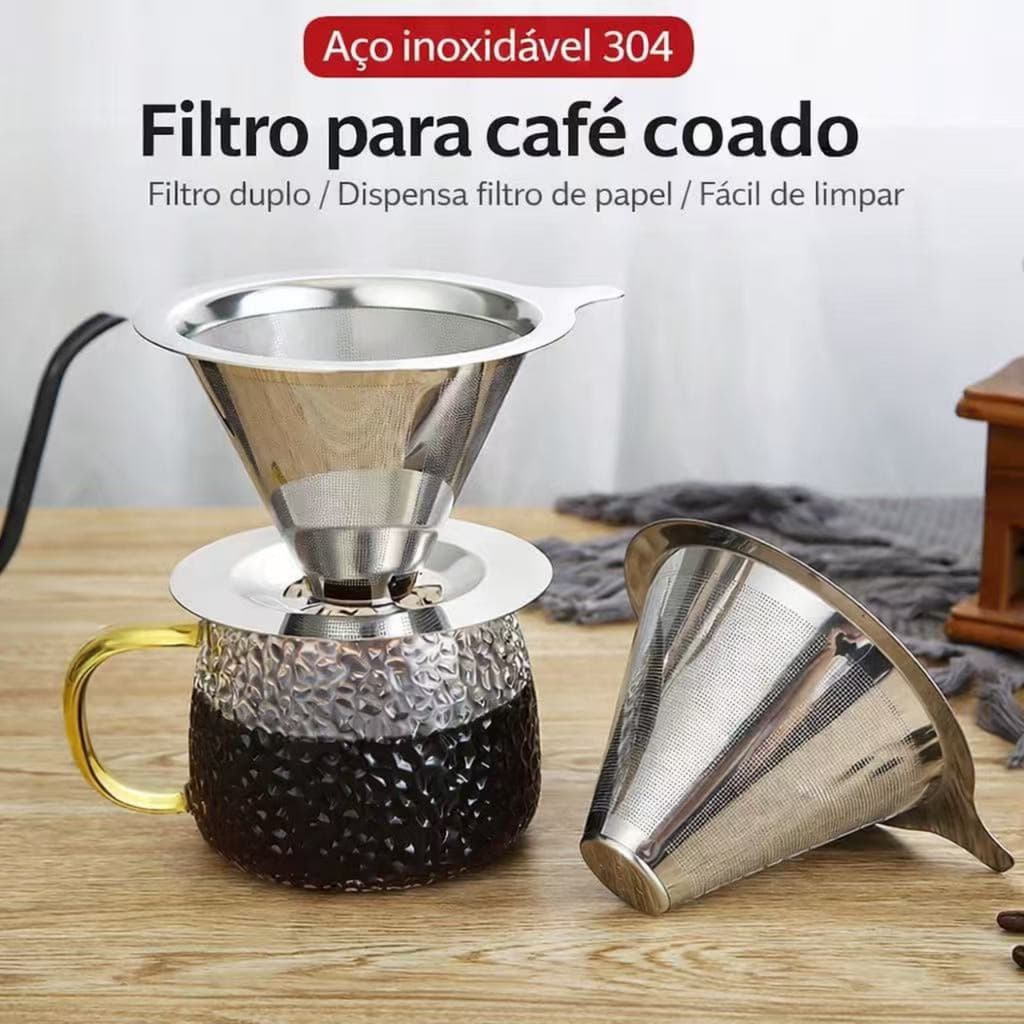 Filtro De Café Coador Inox Reutilizável Pour Over inoxidável alta qualidade 304 com Suporte Sem Papel