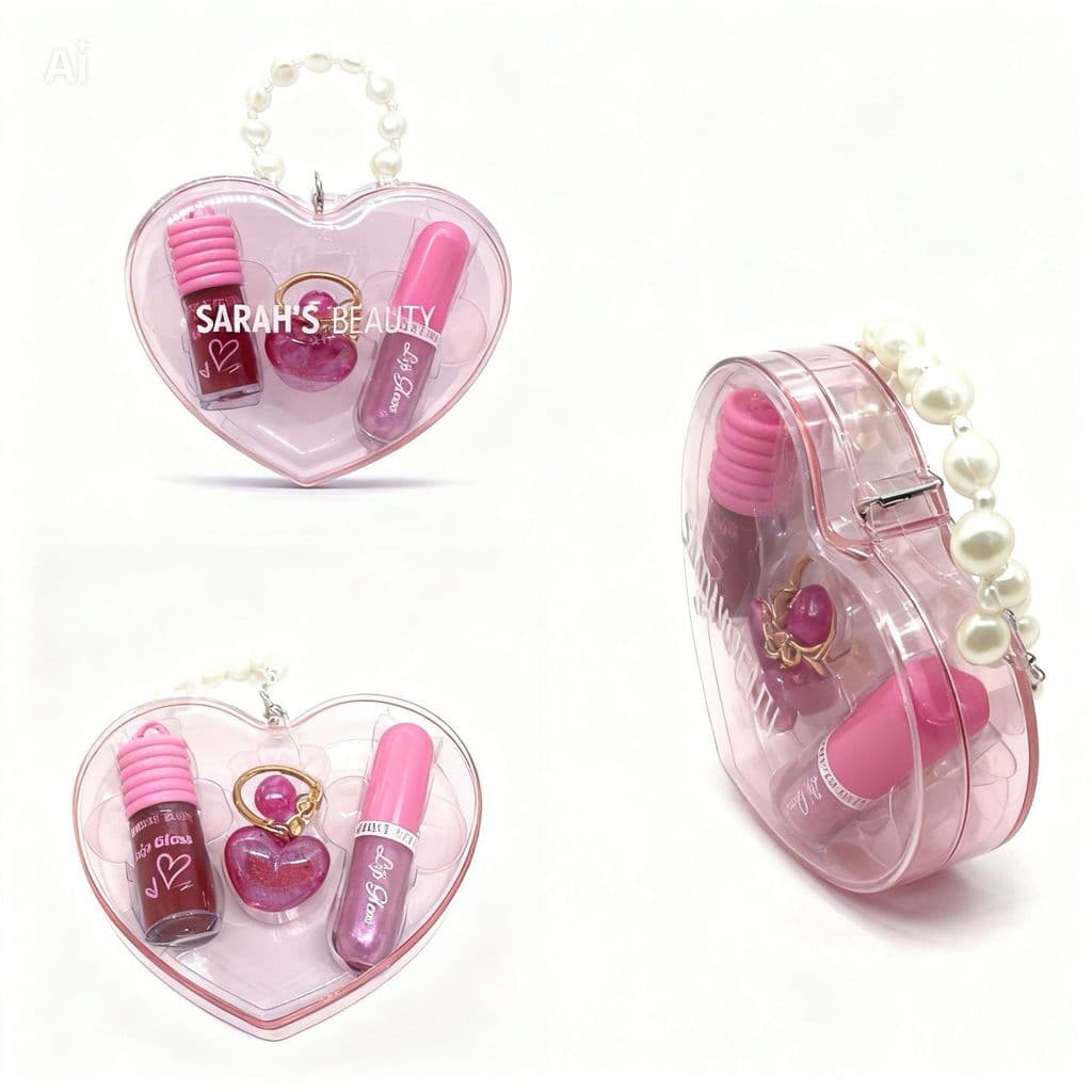 Kit Lip Gloss Infantil Sarah’s Beauty | Brilho Labial, Estojo Coração, Presente Menina