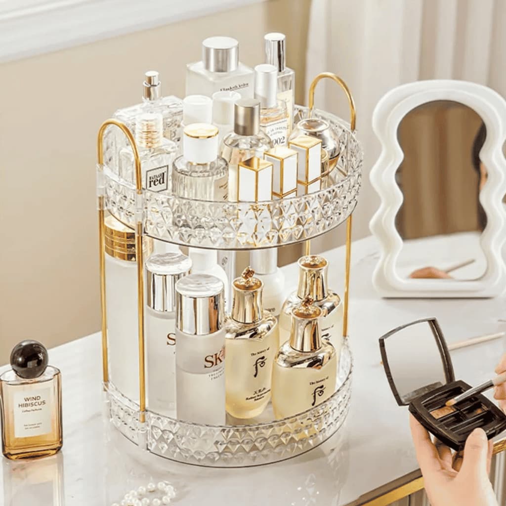Organizador de Maquiagem Giratório – Suporte Multiuso 2/3 Andares p/ Cosméticos e Perfumes
