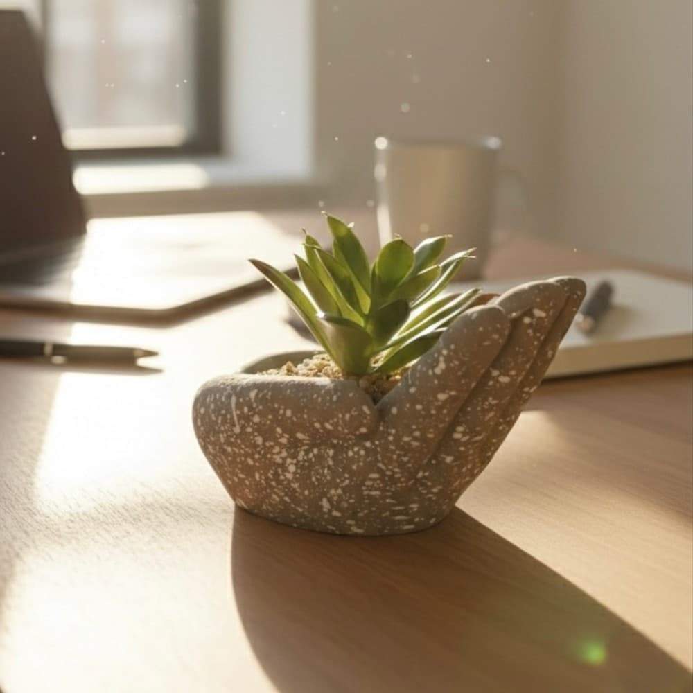 Cachepot Formato Mão Minimalista Com Planta Artificial Luxo