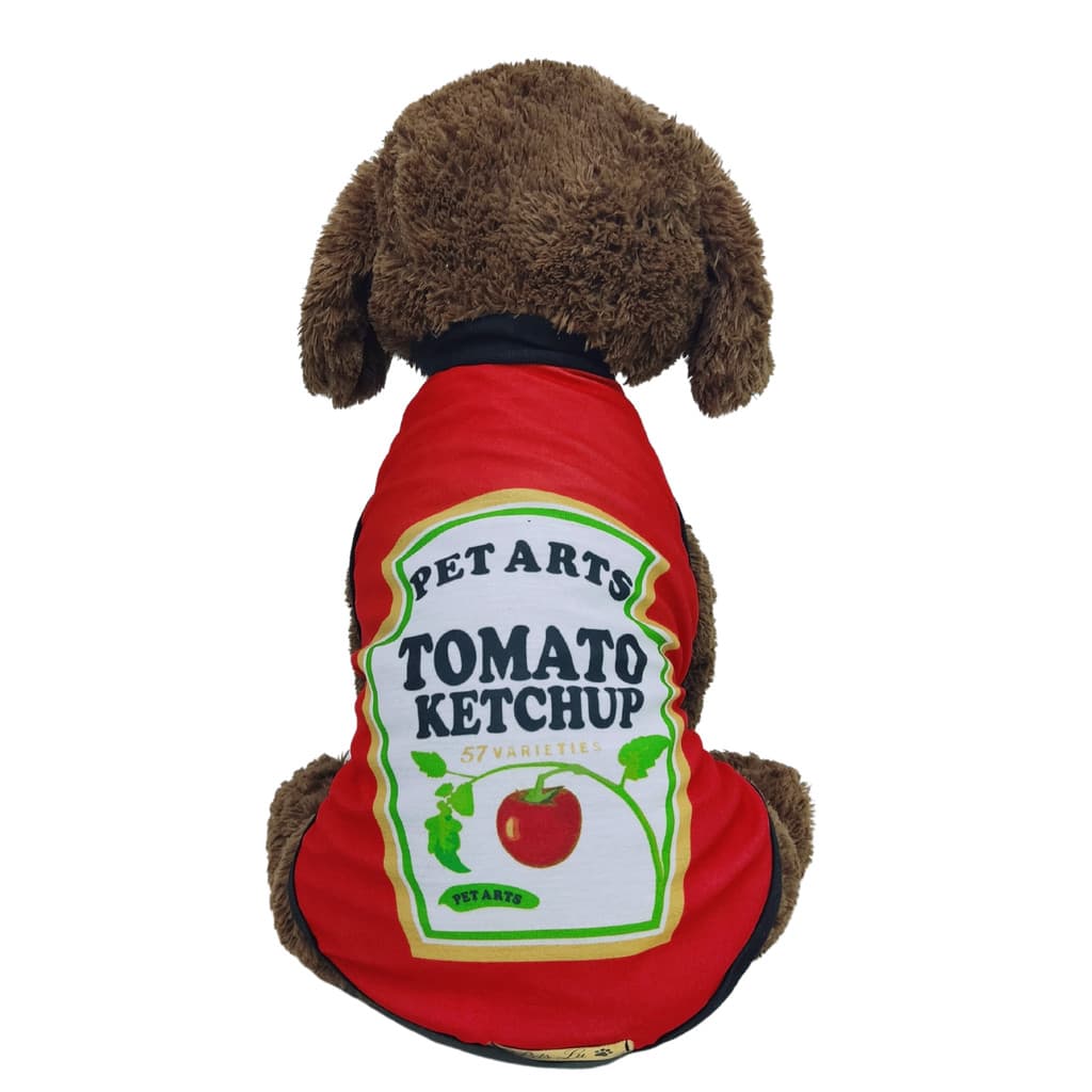 Roupa Pet Ketchup Modelo Regata Básica fantasia divertida cachorro roupinhas pets