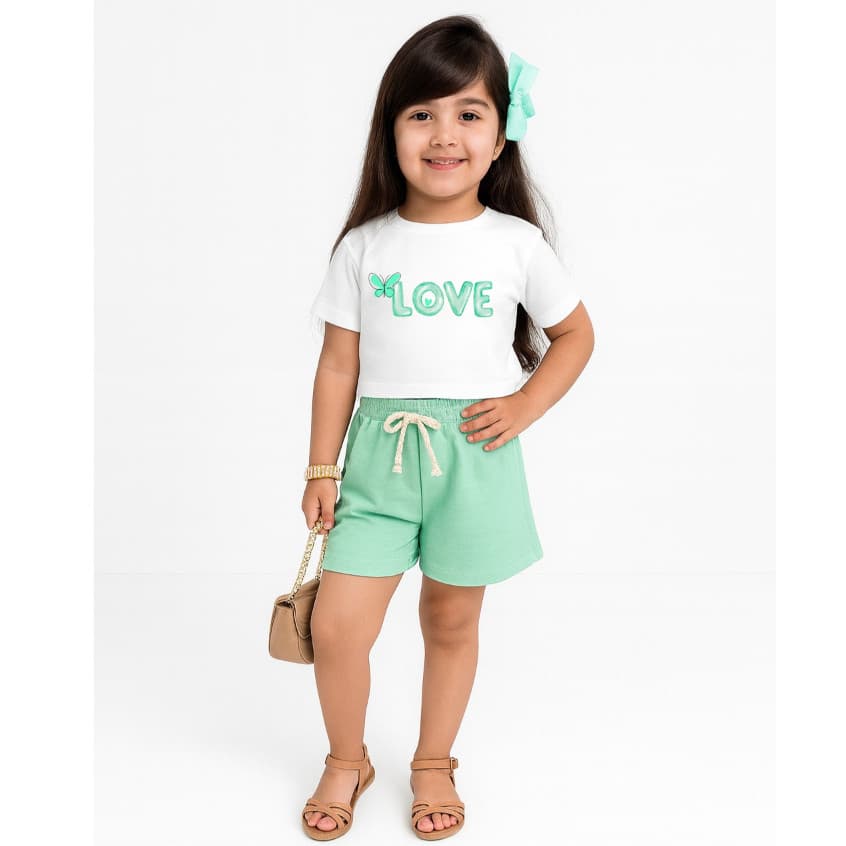 Conjunto Infantil Menina Verão Shorts e Crooped Tshirt verde BB